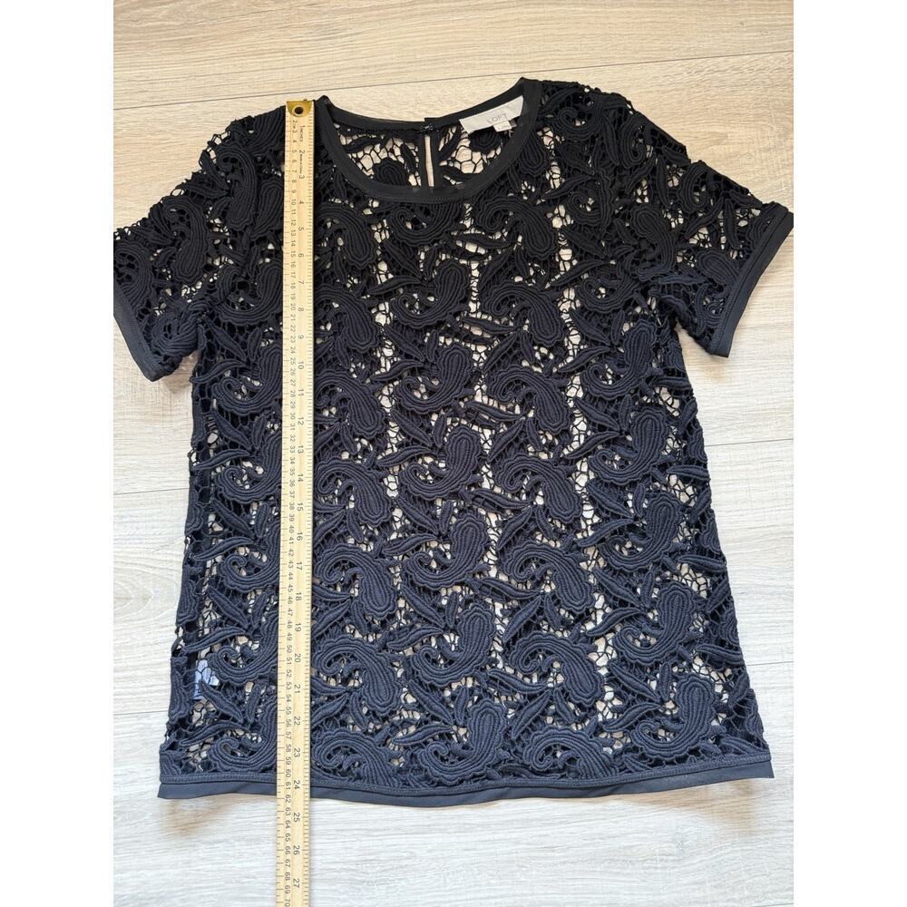 LOFT Black Paisley Lace Short Sleeve Blouse – Size Small - Picture 7 of 11